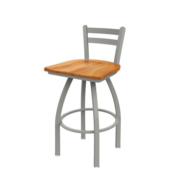 25" Low Back Swivel Counter Stool, Nickel Finish, Med Maple Seat